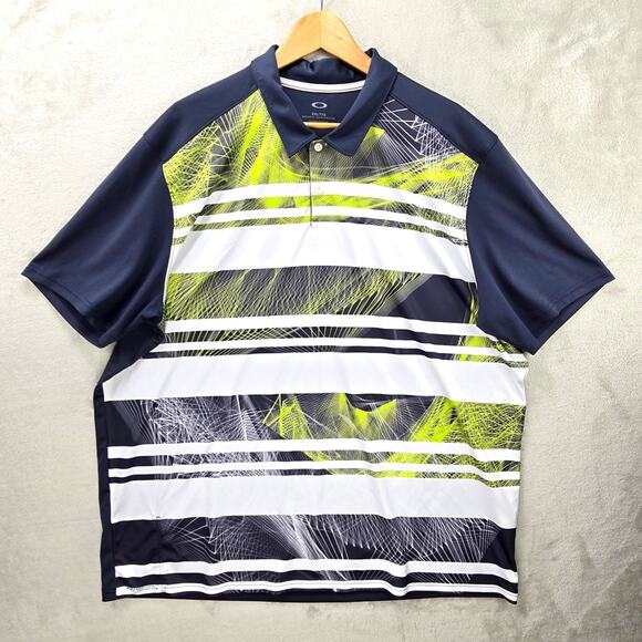 Oakley Polo Shirt Mens XXL Aero Stripe Mashie Golf Performance Green Gray White - Picture 1 of 11